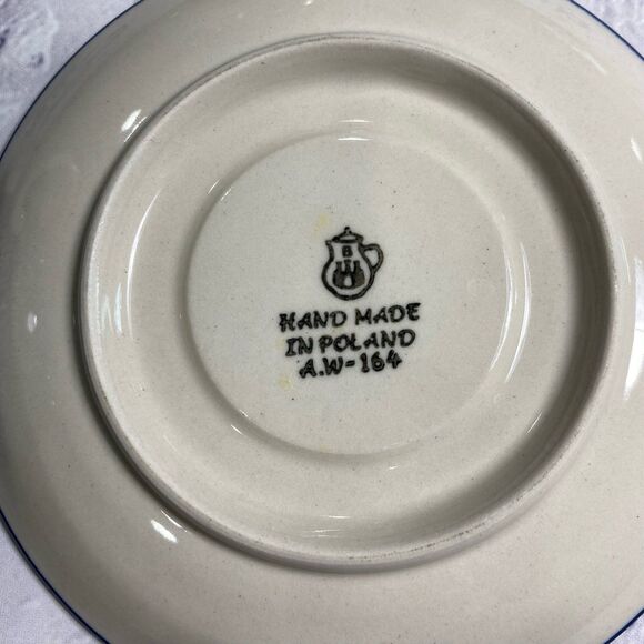 Polish Pottery Teacup and Saucer Hand Made Tea Pot with Lid Matching A.W-164 - Picture 7 of 12